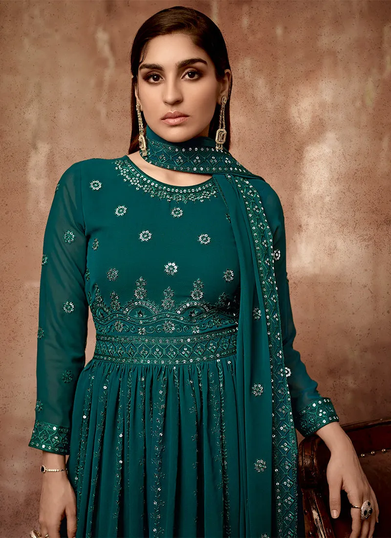 Dark Green Sequence Embroidery Traditional Festive Anarkali Suit
