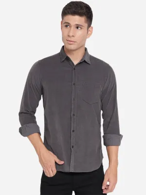 Dark Grey Solid Slim Fit Semi Casual Shirt | JadeBlue