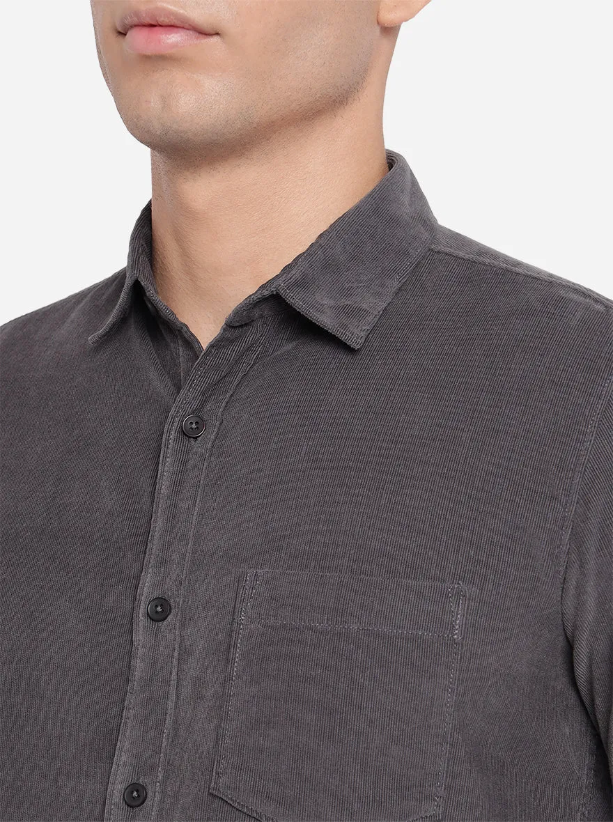 Dark Grey Solid Slim Fit Semi Casual Shirt | JadeBlue