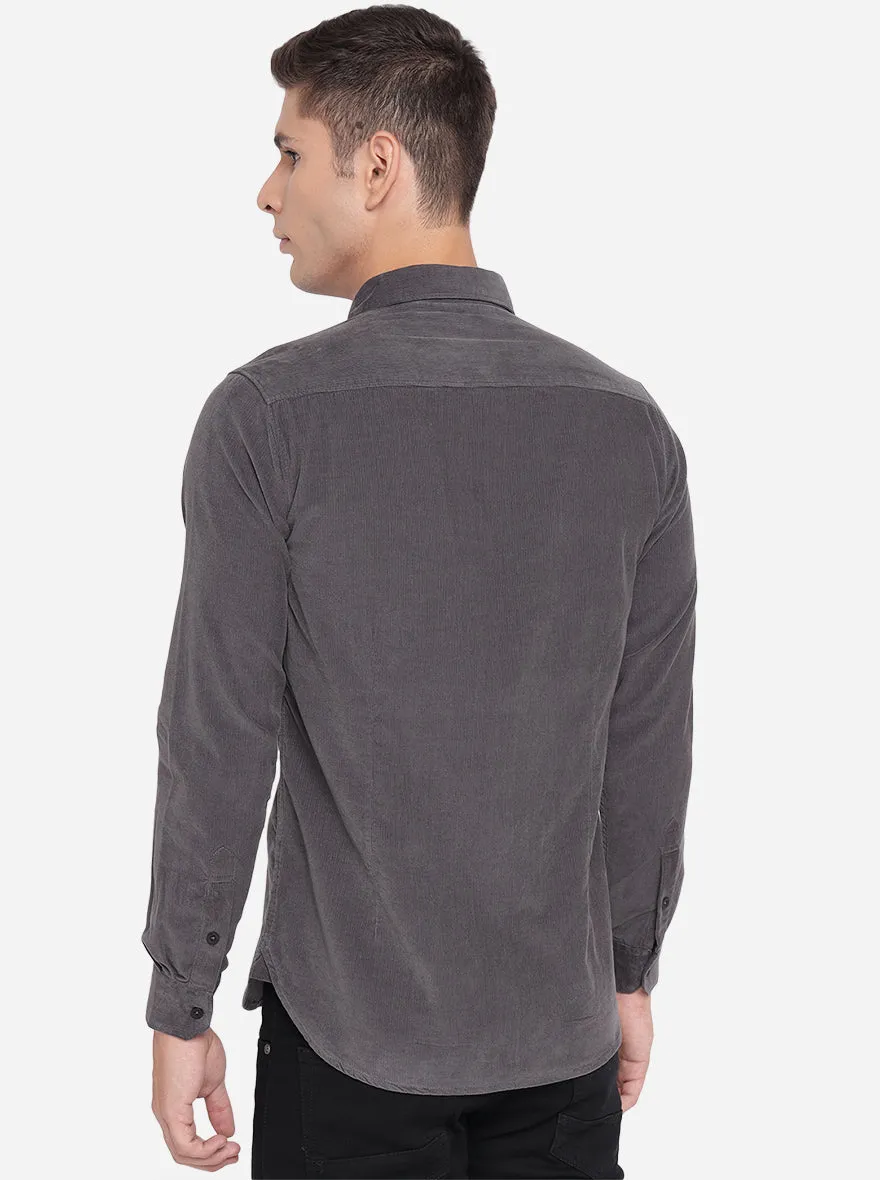 Dark Grey Solid Slim Fit Semi Casual Shirt | JadeBlue
