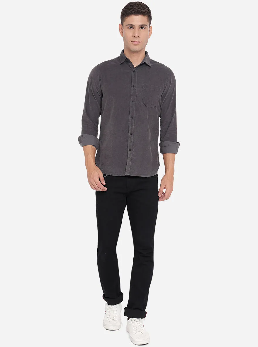 Dark Grey Solid Slim Fit Semi Casual Shirt | JadeBlue