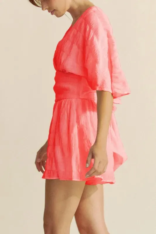 Davi & Dani Batwing Sleeve Waist Belt Romper