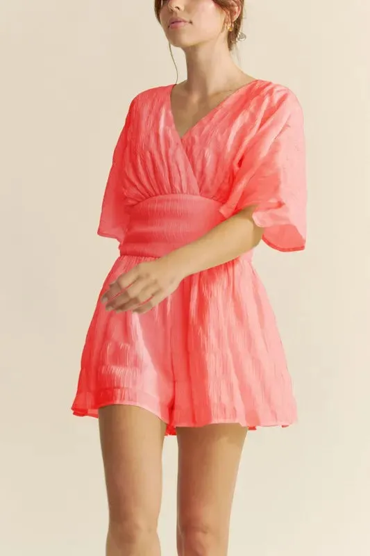 Davi & Dani Batwing Sleeve Waist Belt Romper