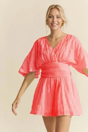 Davi & Dani Batwing Sleeve Waist Belt Romper