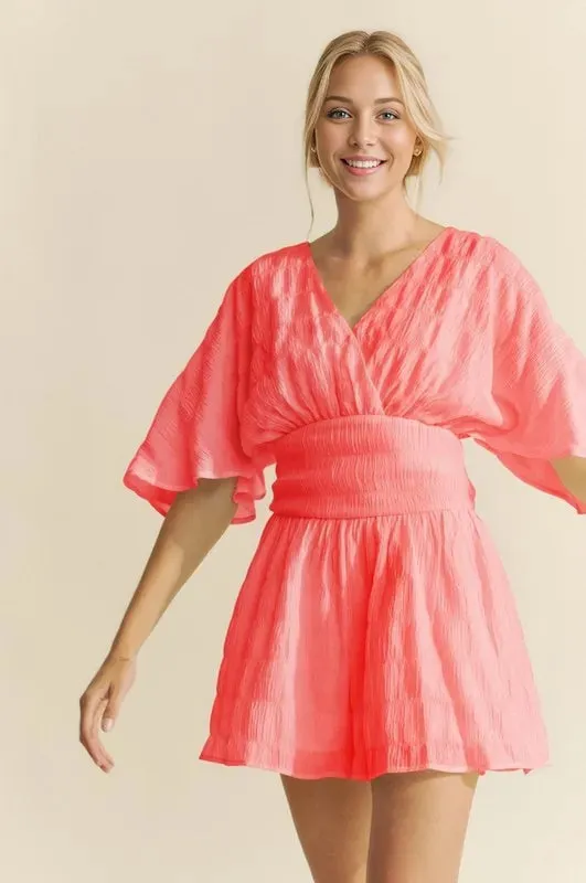 Davi & Dani Batwing Sleeve Waist Belt Romper