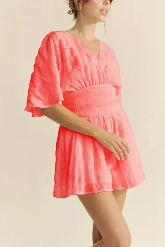 Davi & Dani Batwing Sleeve Waist Belt Romper