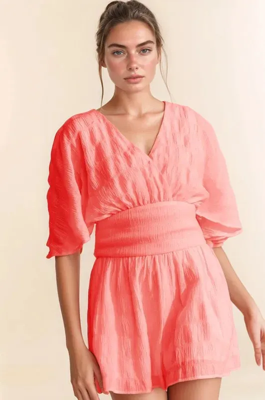 Davi & Dani Batwing Sleeve Waist Belt Romper