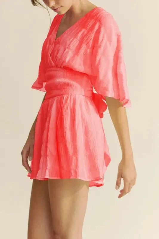 Davi & Dani Batwing Sleeve Waist Belt Romper