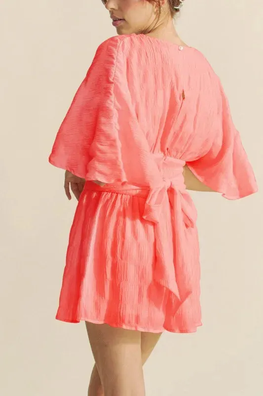 Davi & Dani Batwing Sleeve Waist Belt Romper