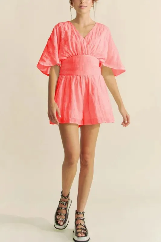 Davi & Dani Batwing Sleeve Waist Belt Romper