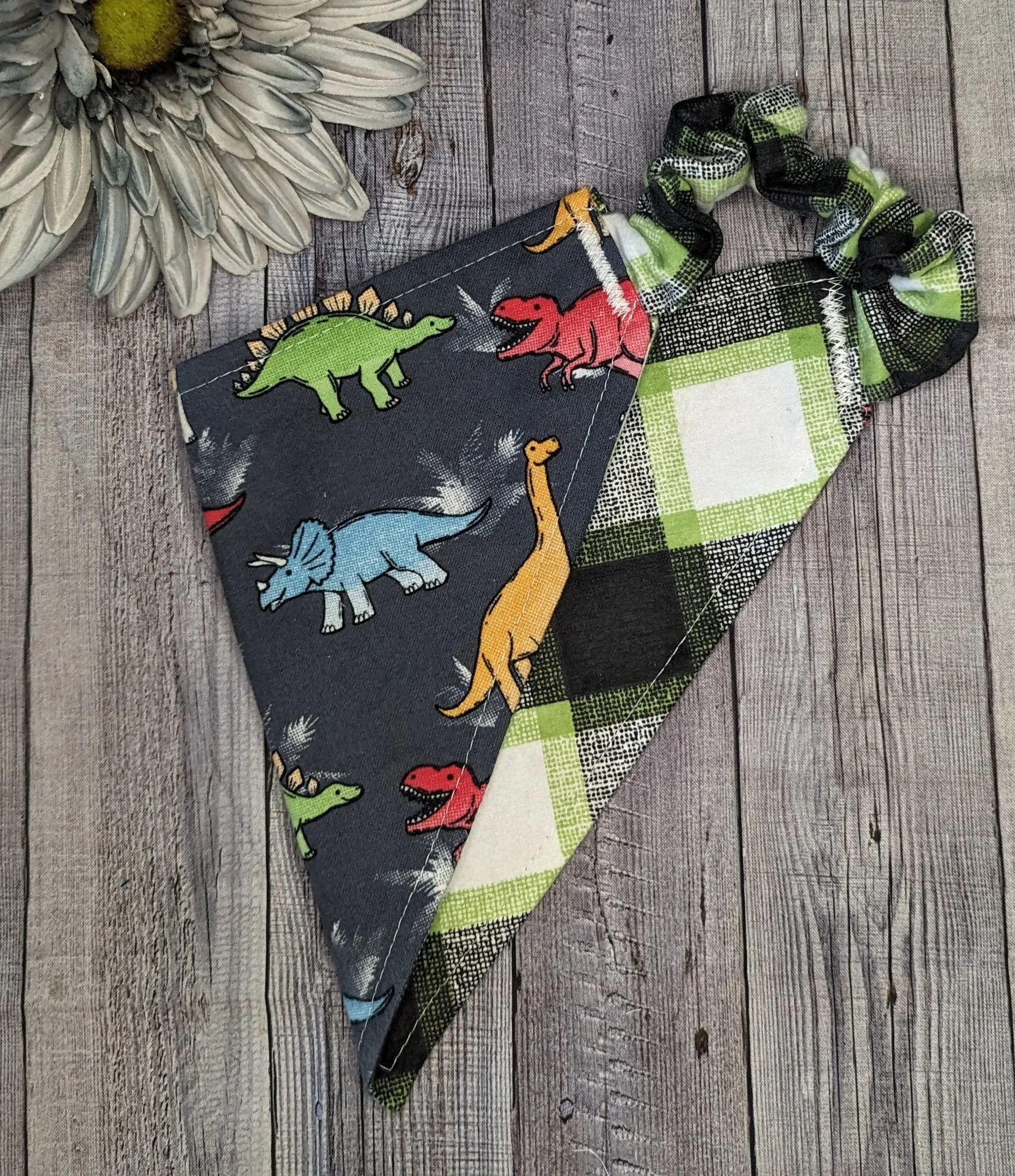 Dino/Plaid Bandana-Reversible