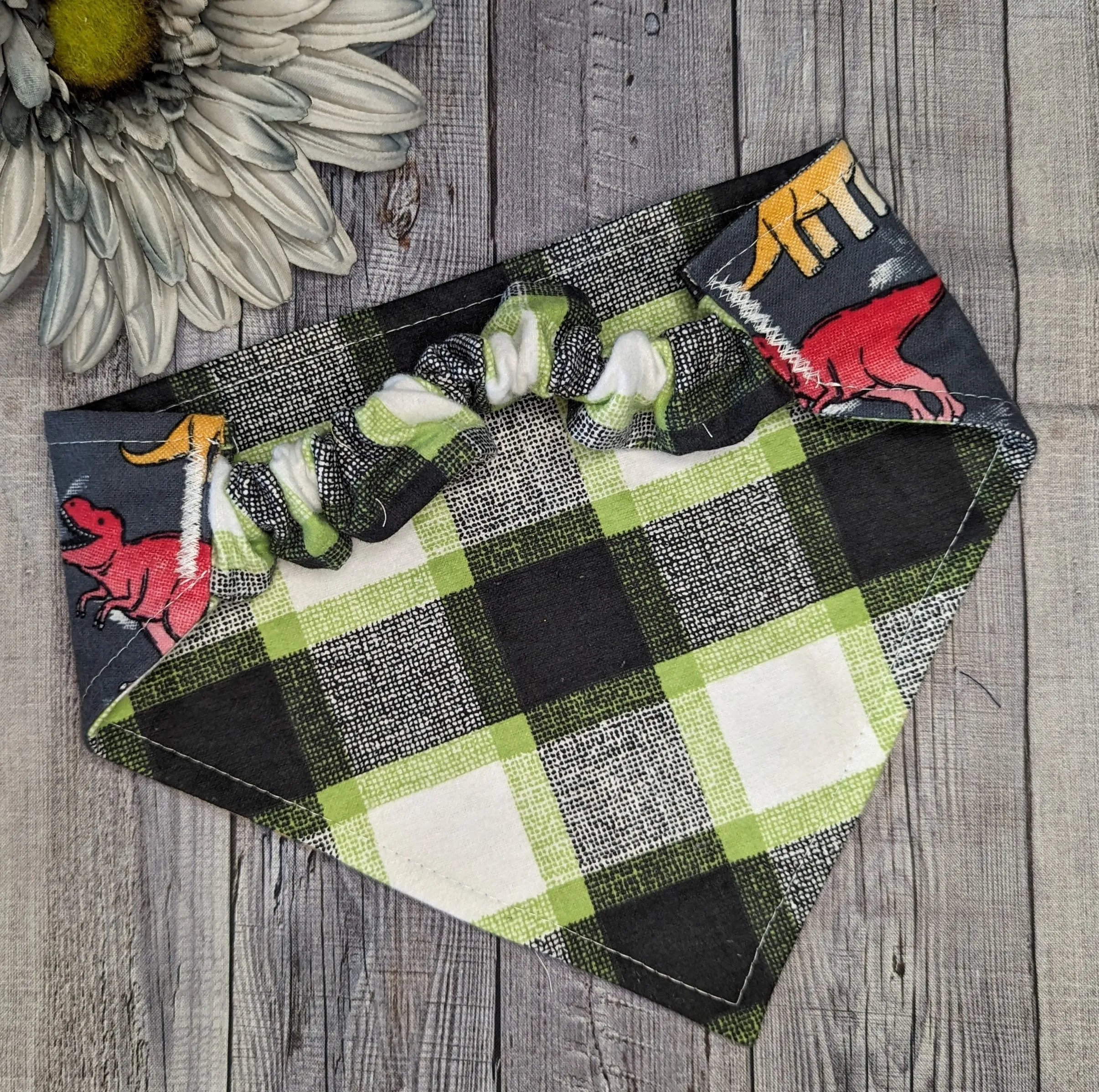 Dino/Plaid Bandana-Reversible