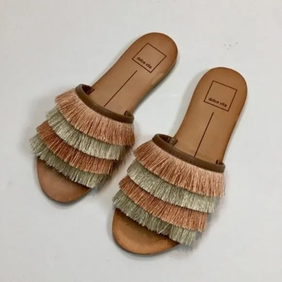 Dolce Vita Celaya Fringe Slide Sandals Size 6
