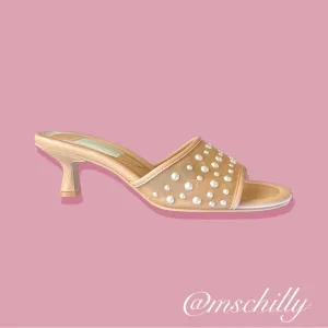 Dolce Vita Meeza Pearl Blush Tan Cream Kitten Heel Slide Sandals Sz 8