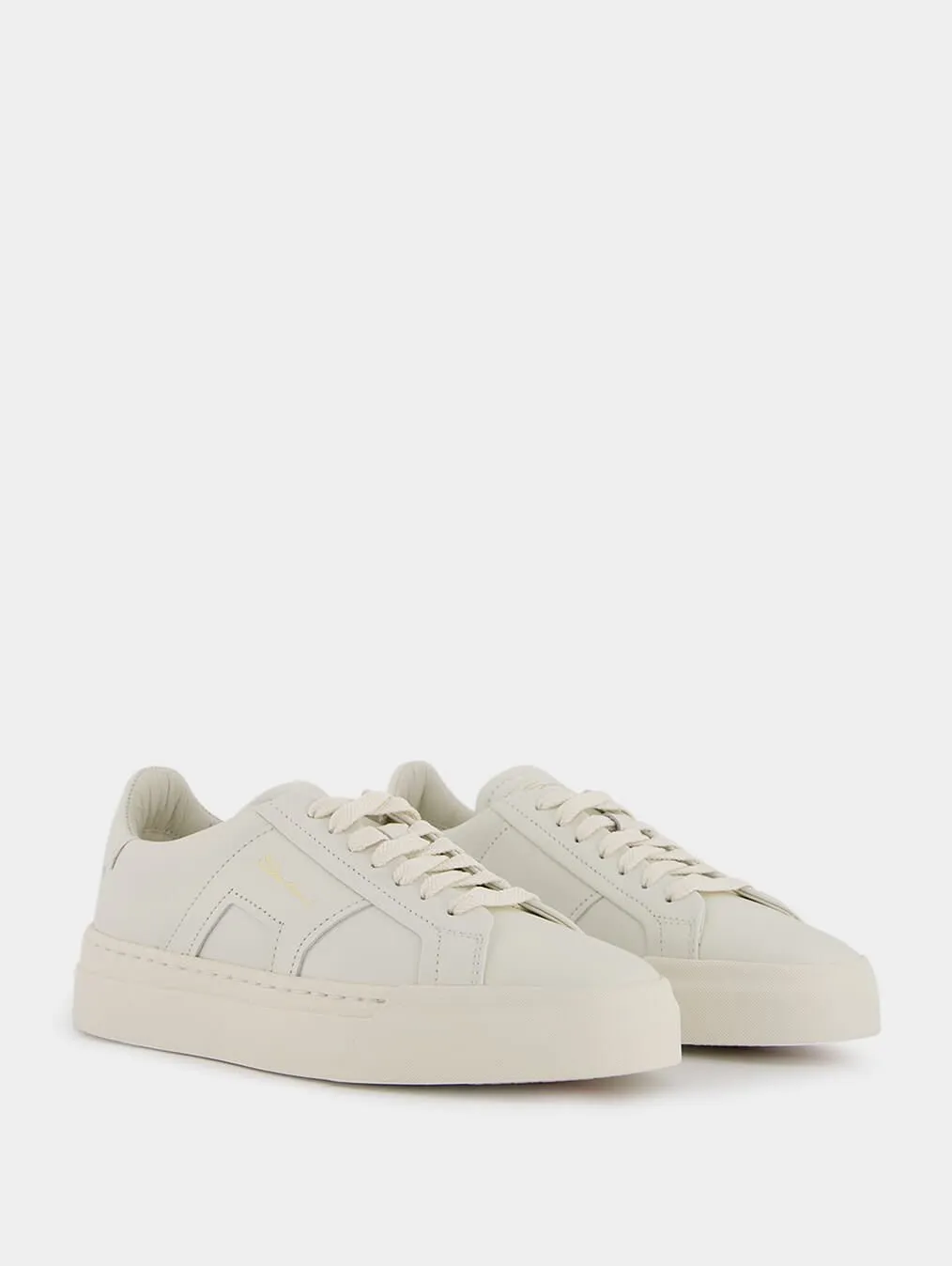 Double Buckle Leather Sneakers