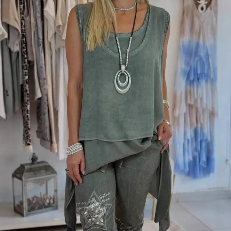🌸✨Early Summer New✨Women’s Sleeveless Tops ＆ Print Pants Two-Piece Set