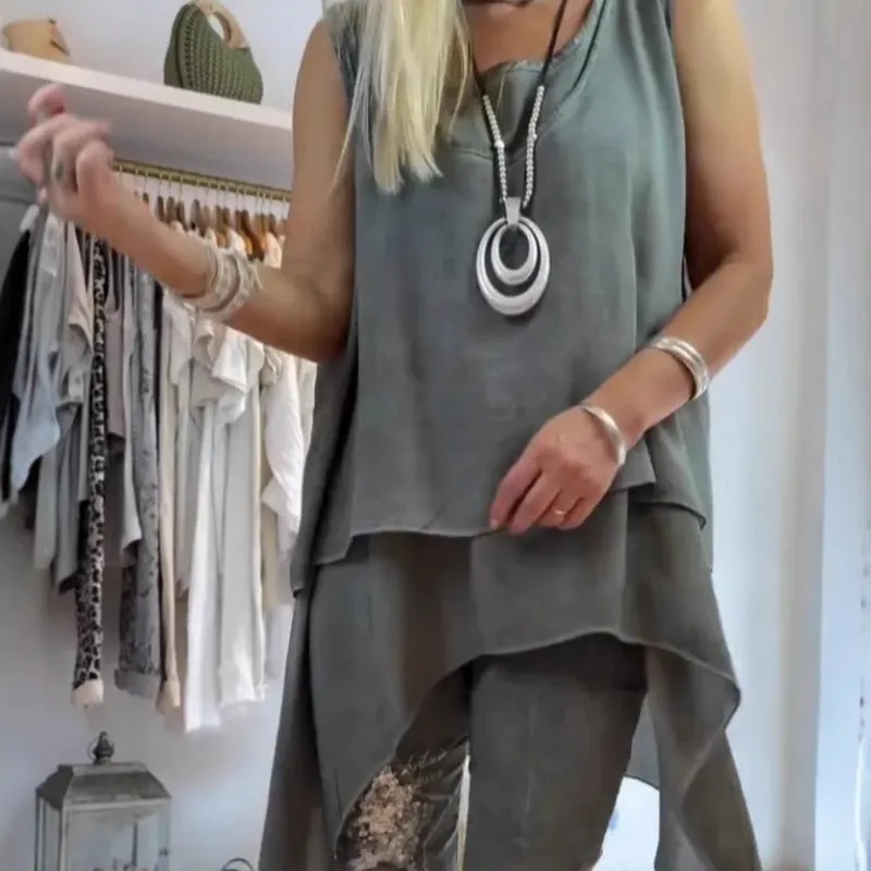 🌸✨Early Summer New✨Women’s Sleeveless Tops ＆ Print Pants Two-Piece Set