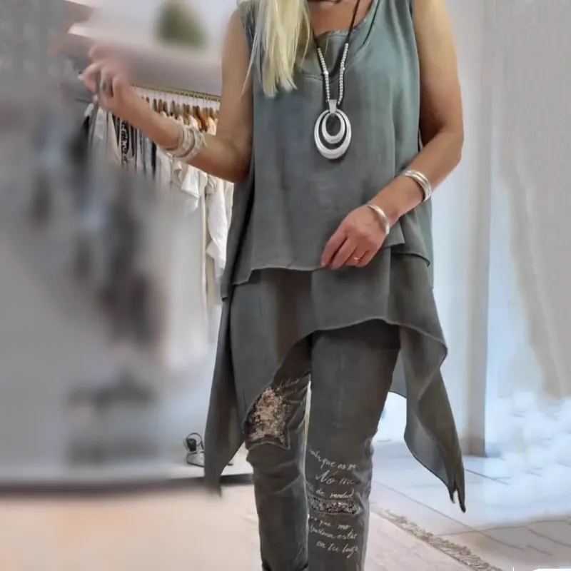 🌸✨Early Summer New✨Women’s Sleeveless Tops ＆ Print Pants Two-Piece Set