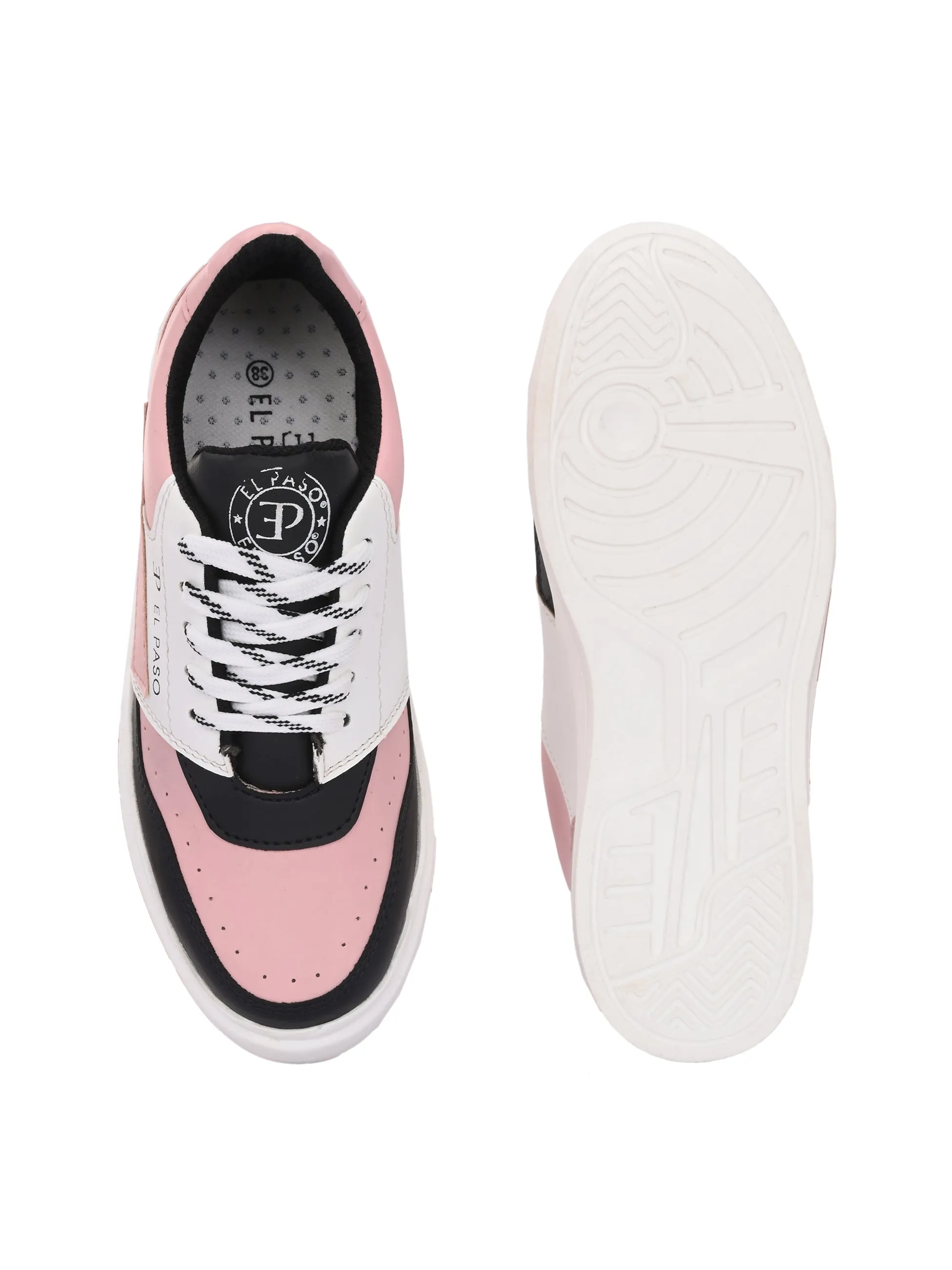 EL PASO Faux Leather Casual Lace Up Sneakers For Women