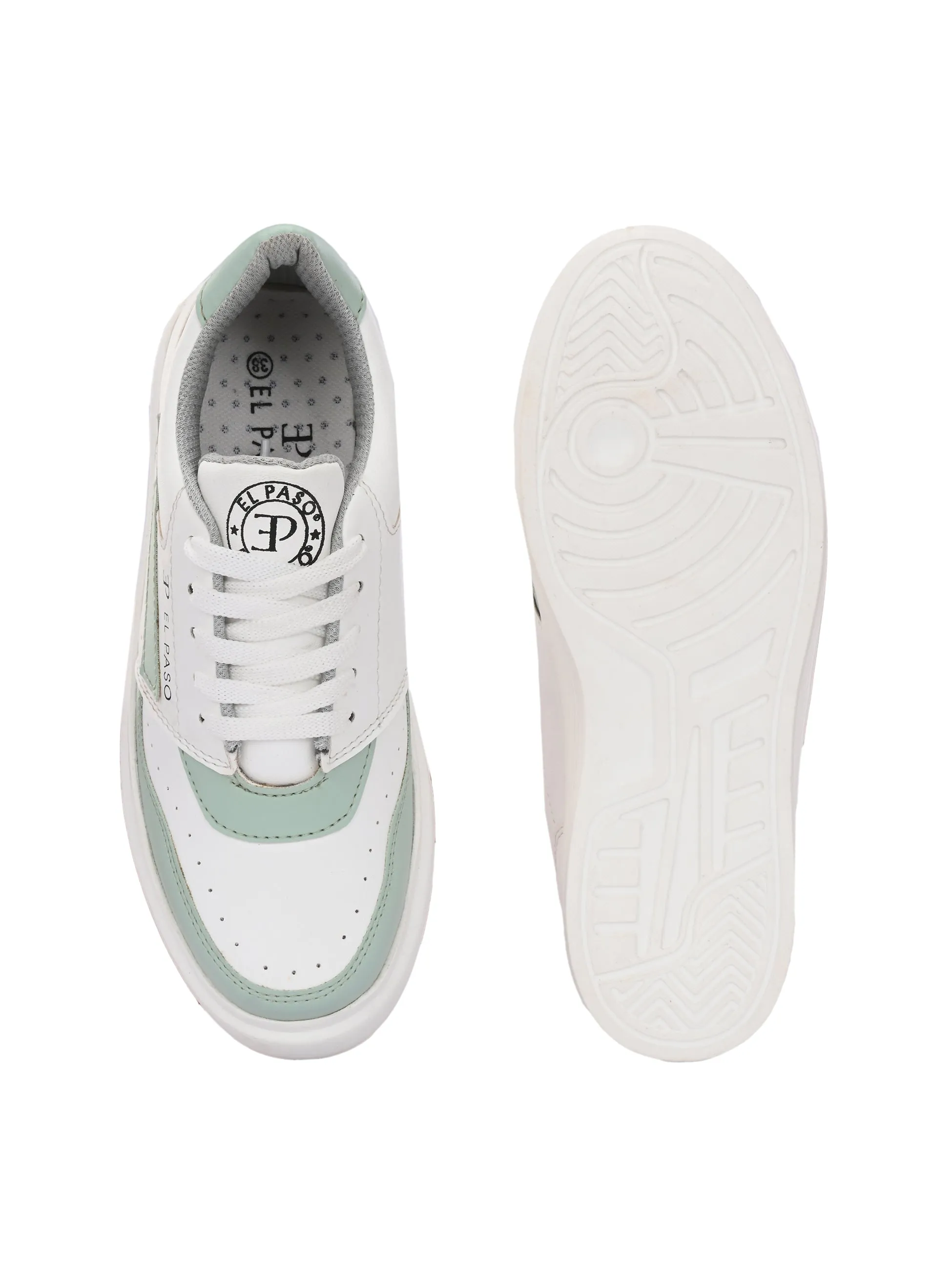EL PASO Faux Leather Casual Lace Up Sneakers For Women