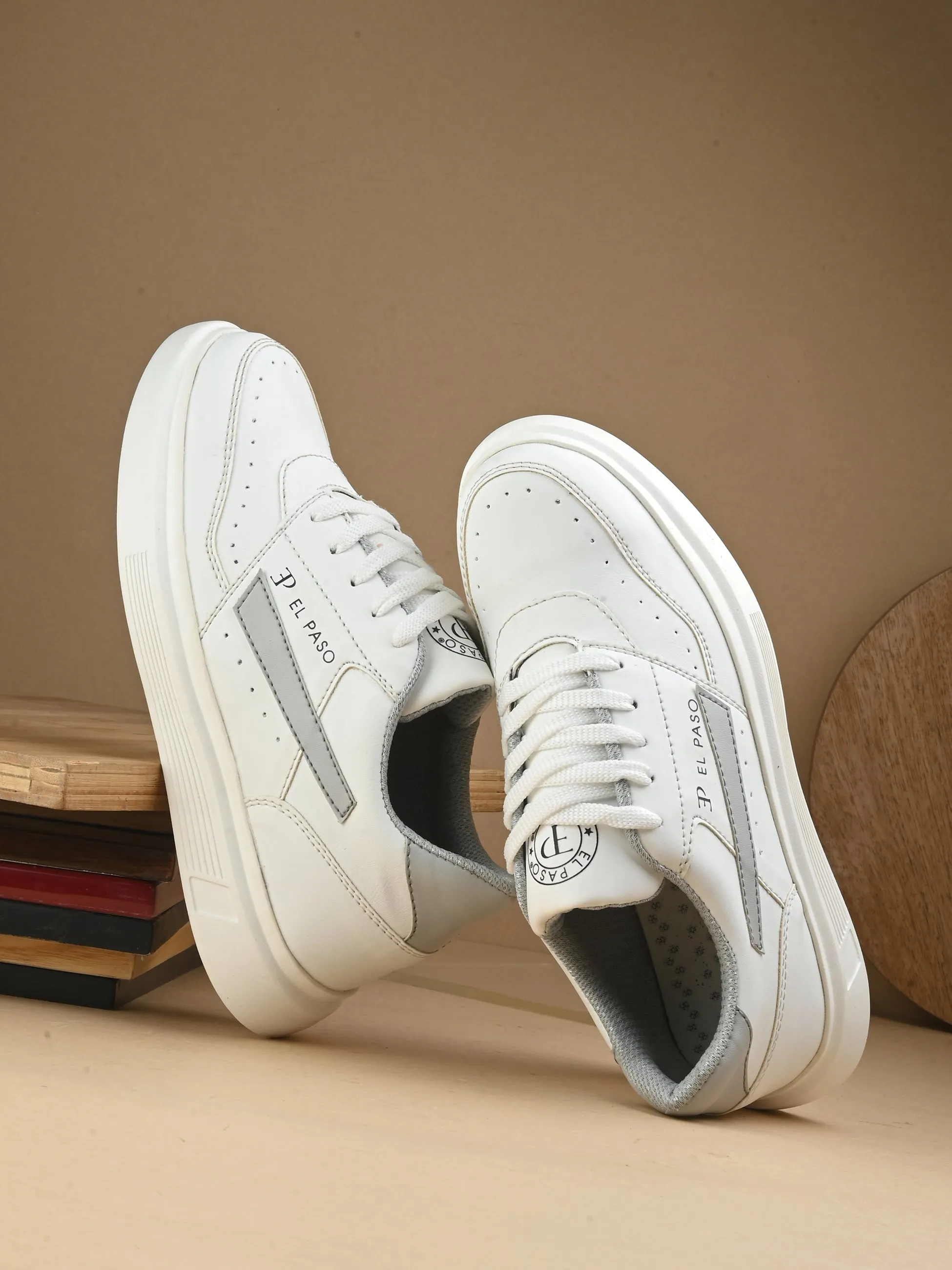 EL PASO Faux Leather Casual Lace Up Sneakers For Women