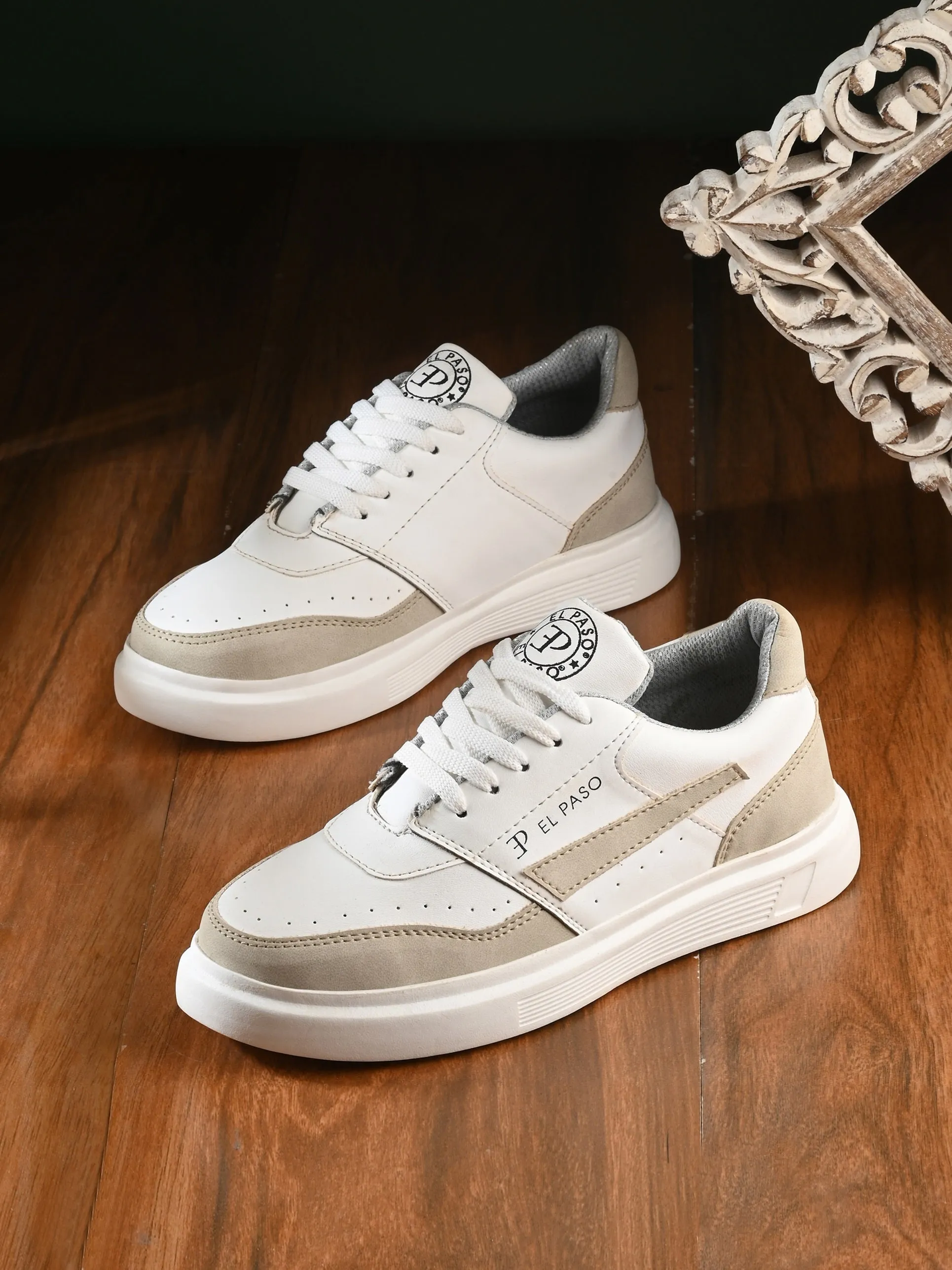 EL PASO Faux Leather Casual Lace Up Sneakers For Women