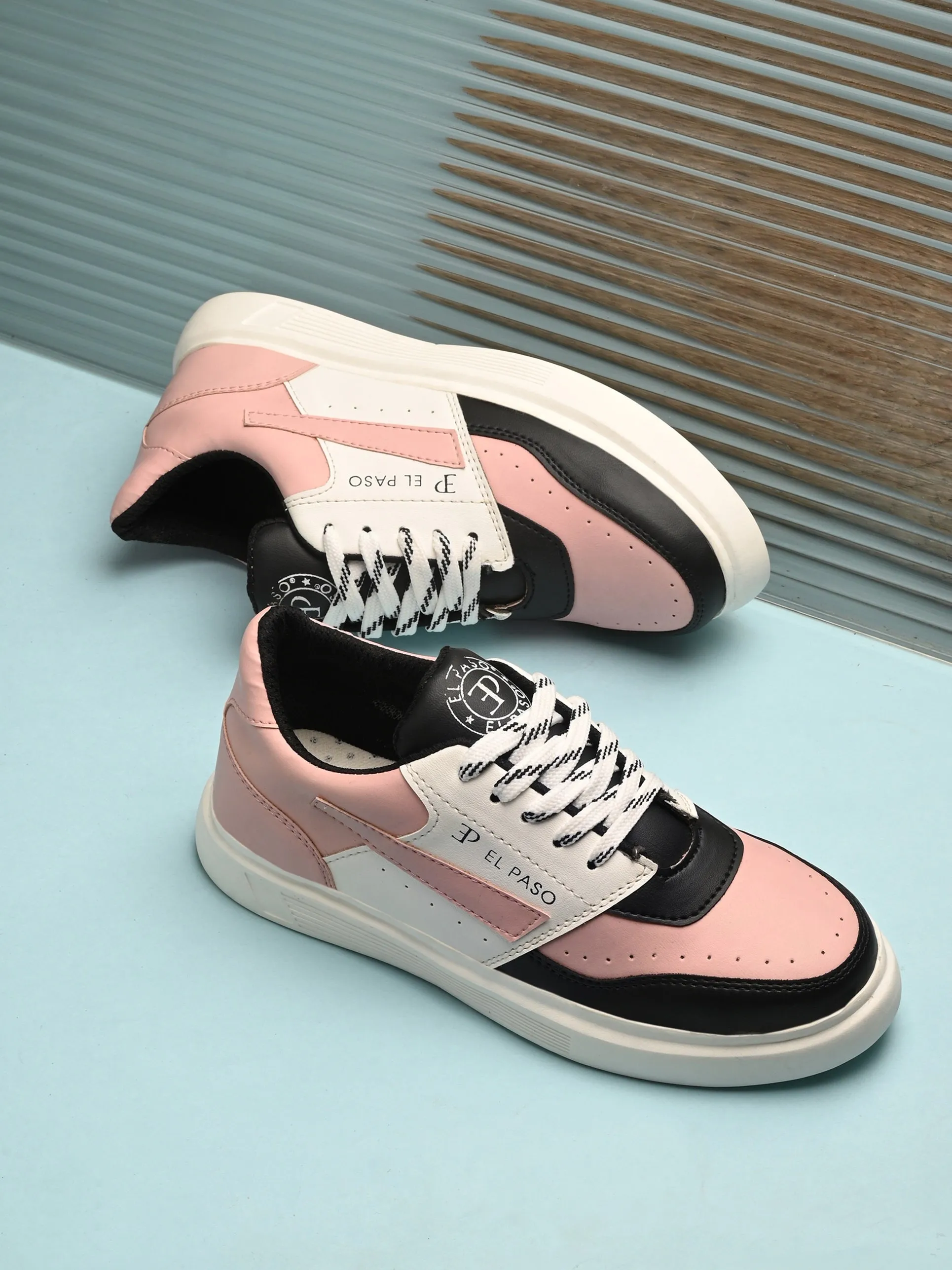 EL PASO Faux Leather Casual Lace Up Sneakers For Women