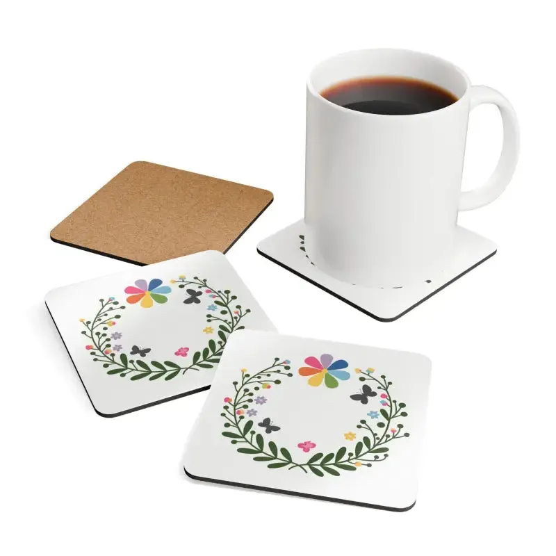 Elegant Flowers Corkwood Coaster Set for Stylish Decor