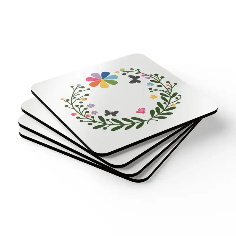 Elegant Flowers Corkwood Coaster Set for Stylish Decor
