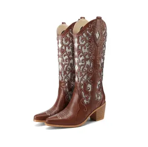 Embroidered Celine Cowboy Ankle Boots with Heels
