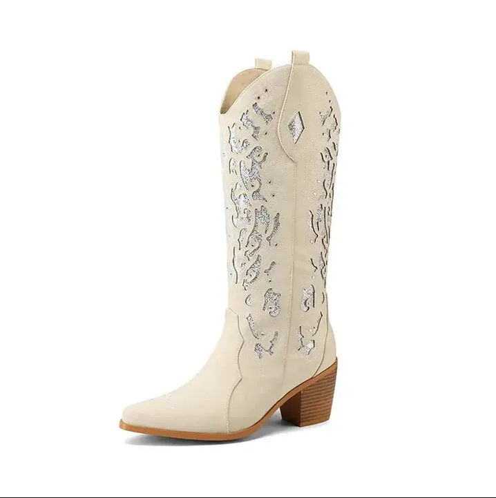 Embroidered Celine Cowboy Ankle Boots with Heels