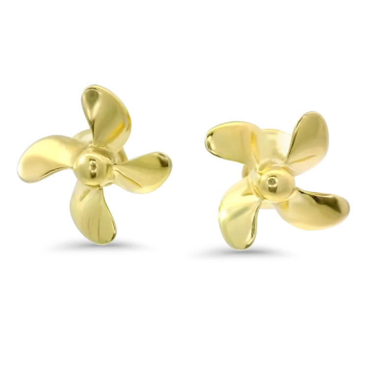 Estate A.G.A Correa 14k Yellow Gold 4-Blade Propeller Stud Earrings