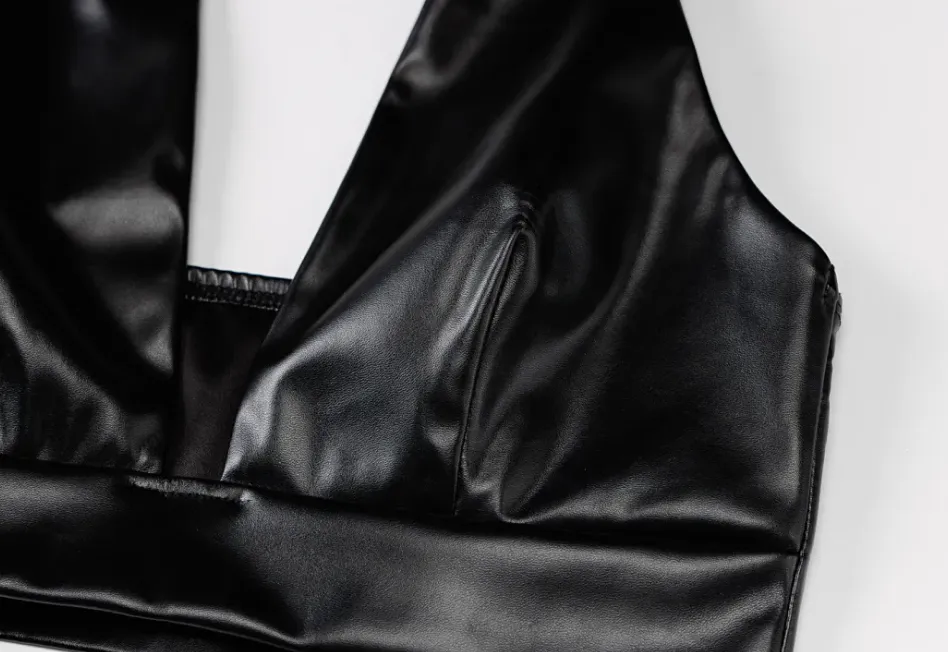 Faux Leather Crop Top and Pants Set