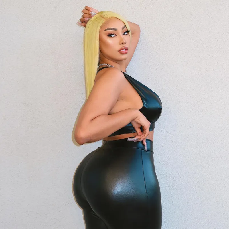 Faux Leather Crop Top and Pants Set