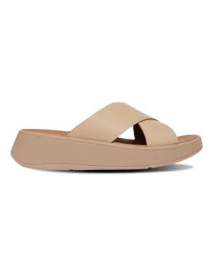 FitFlop F-Mode Leather Flatform Cross Slide Latte Beige