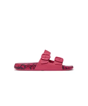 Fitflop iQushion Snake Print Two Bar Buckle Slides Wild Raspberry