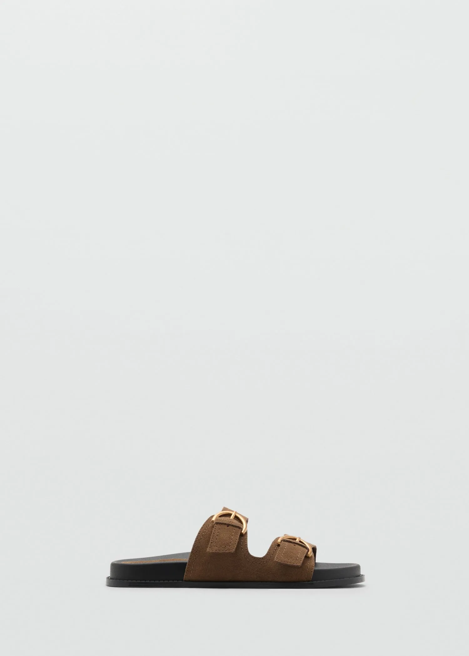 Flat leather sandal with buckles