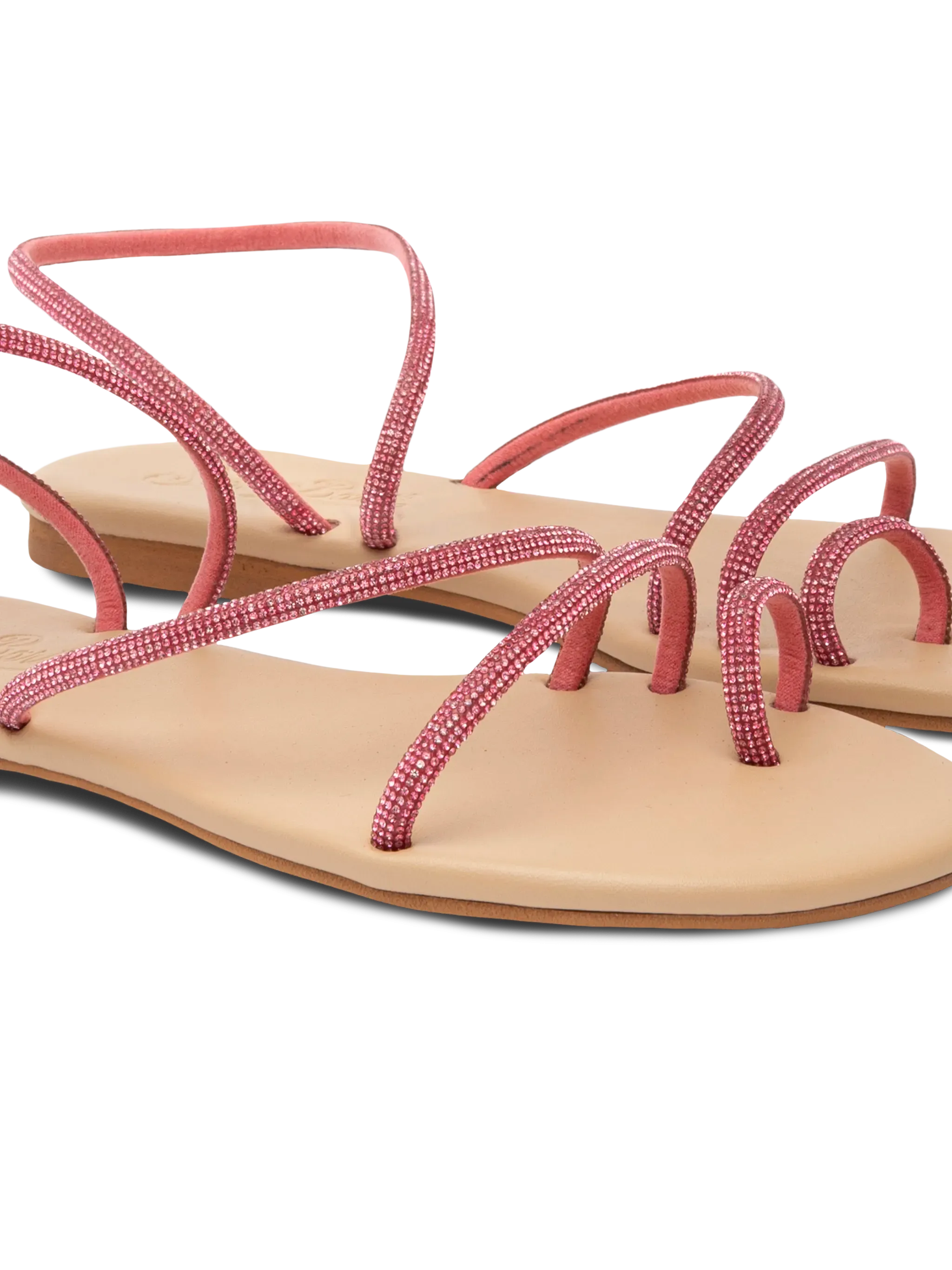 Flat Ring Sandals with fuchsia rhinestones