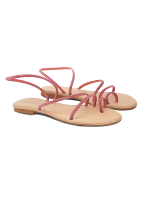 Flat Ring Sandals with fuchsia rhinestones