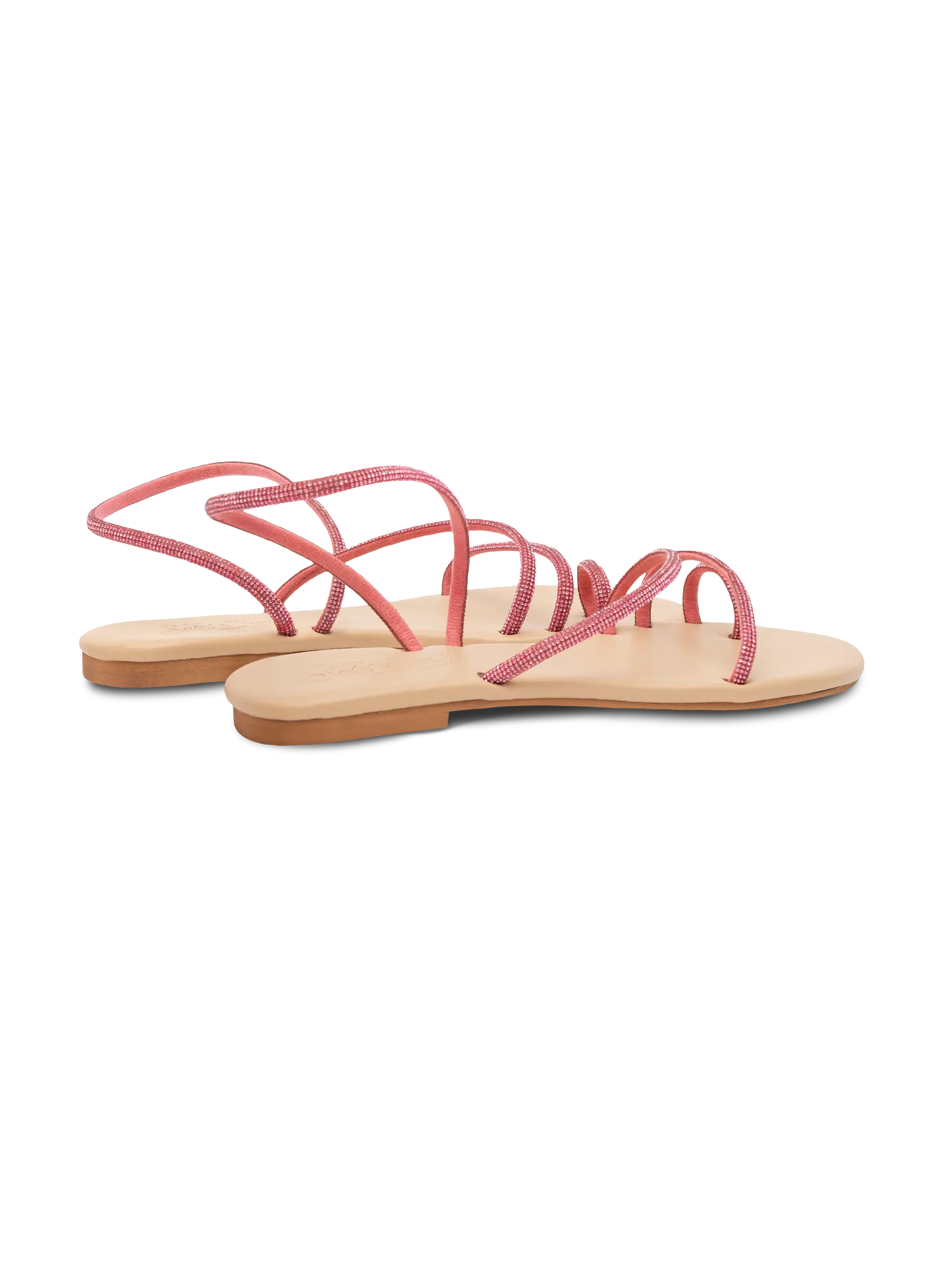 Flat Ring Sandals with fuchsia rhinestones
