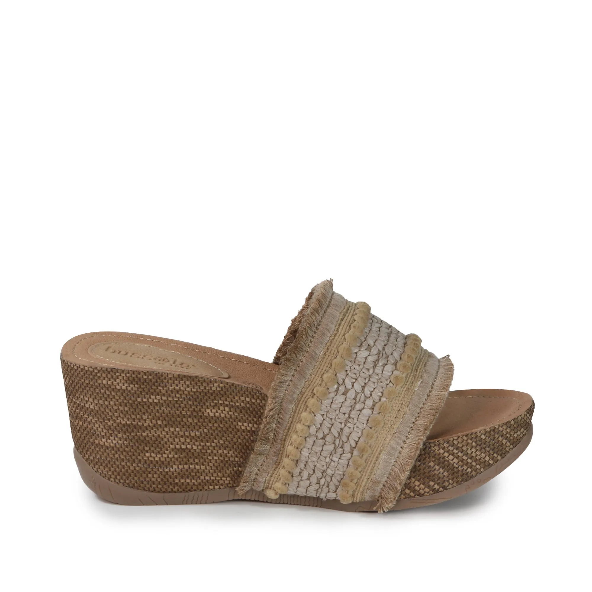 Formentera Embroidery Wedge Slide Sandals (Natural)