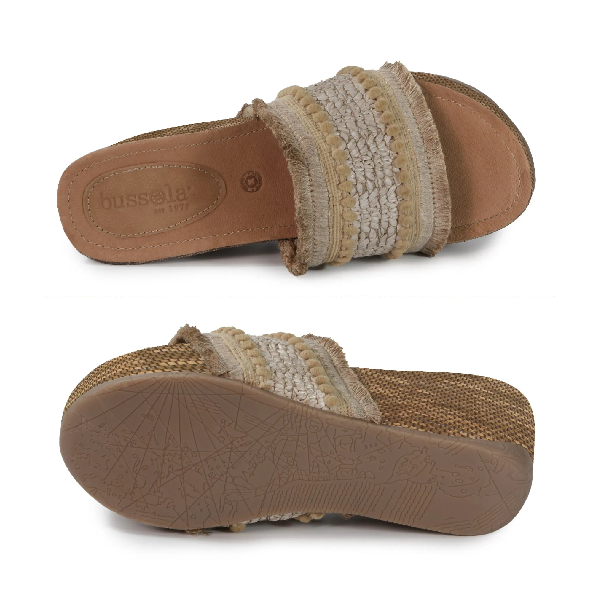 Formentera Embroidery Wedge Slide Sandals (Natural)