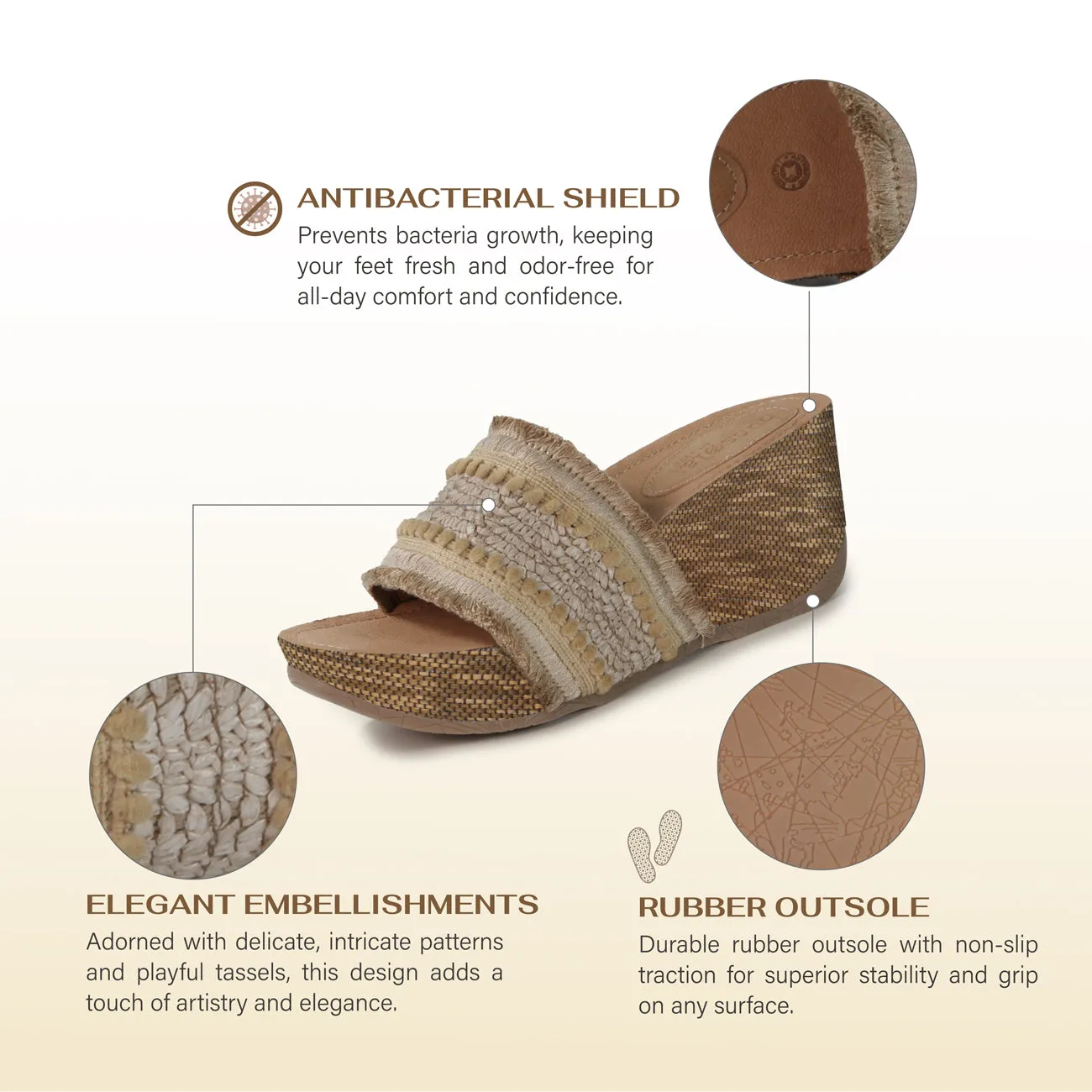 Formentera Embroidery Wedge Slide Sandals (Natural)