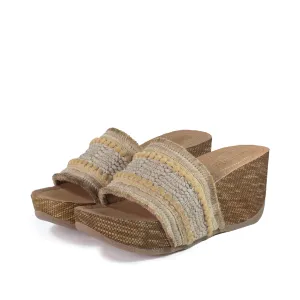 Formentera Embroidery Wedge Slide Sandals (Natural)