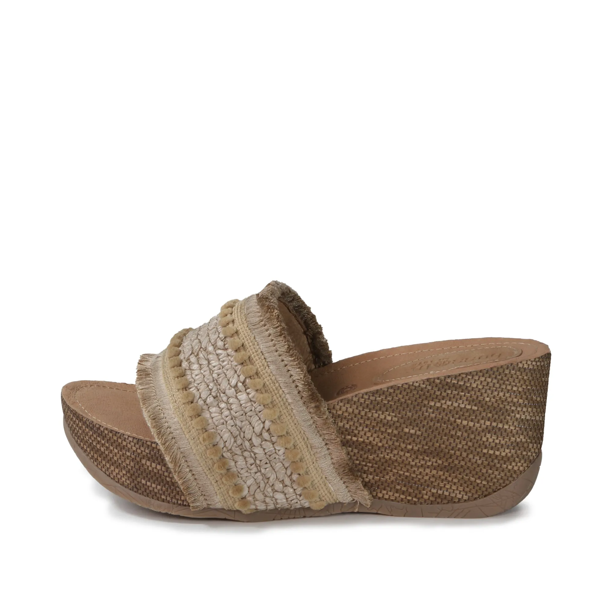 Formentera Embroidery Wedge Slide Sandals (Natural)