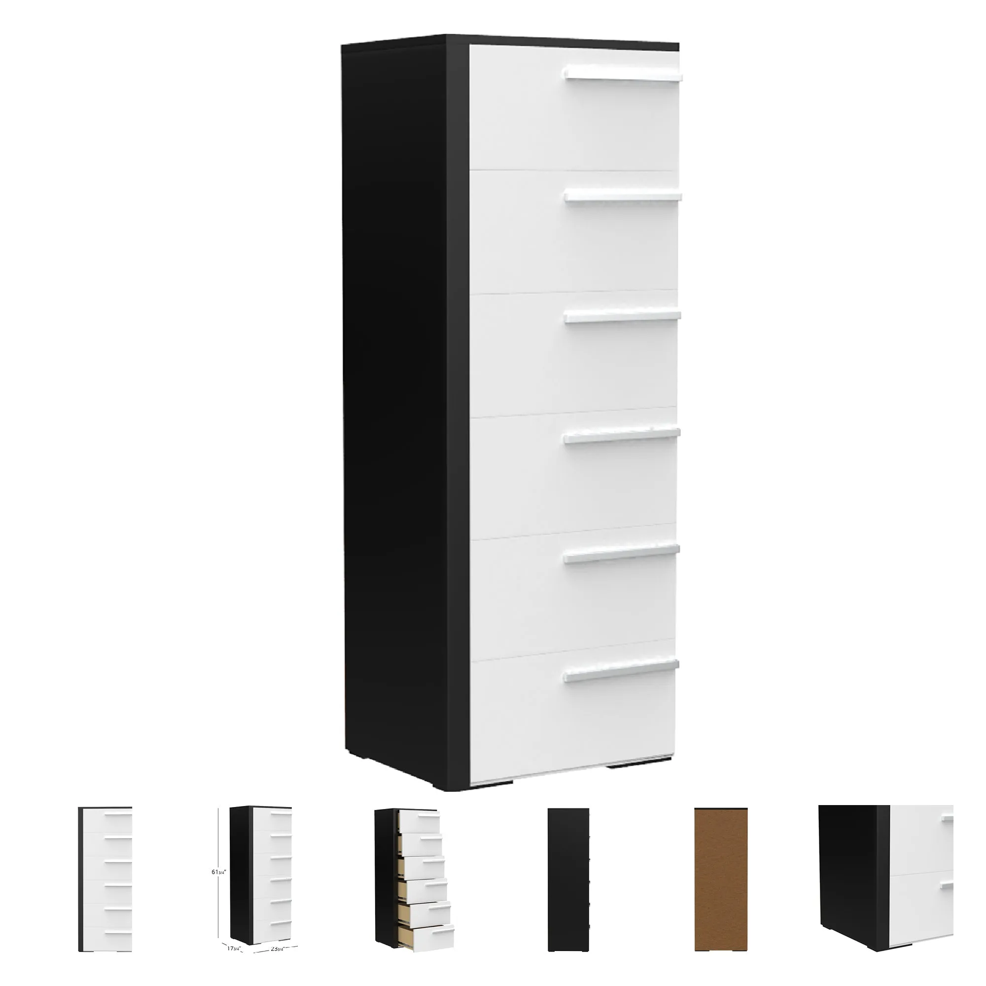 Gabriella 6 drawer chest storage for nursery bedroom, java & white