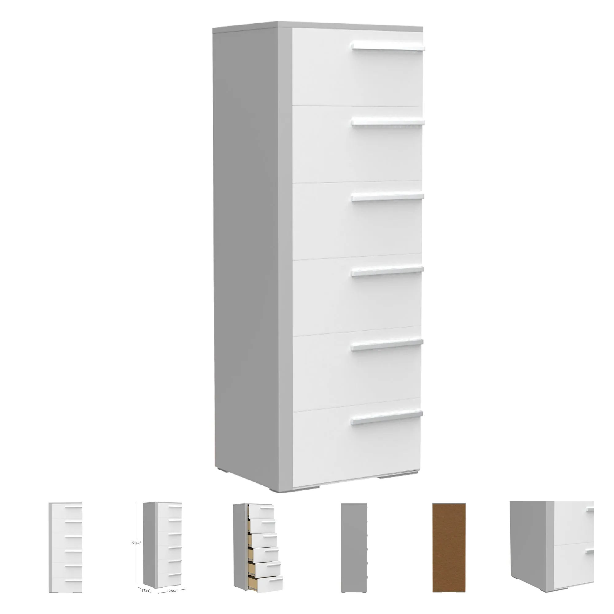 Gabriella 6 drawer chest storage for nursery bedroom, light grey & white