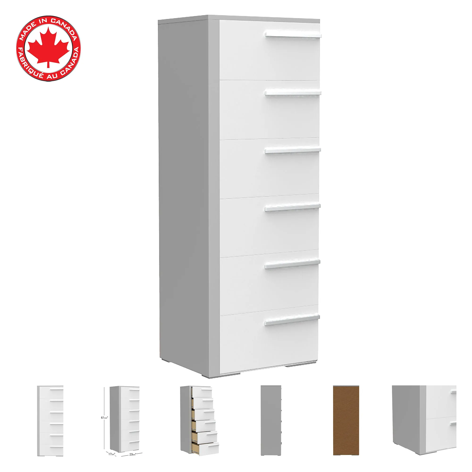 Gabriella 6 drawer chest storage for nursery bedroom, light grey & white