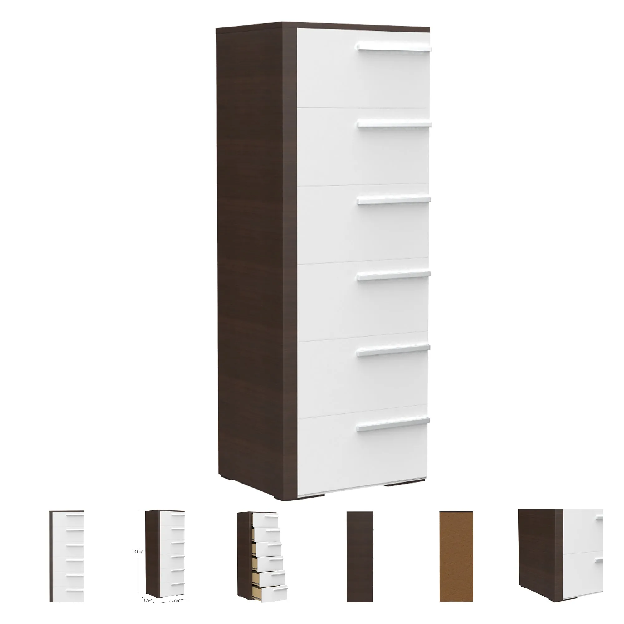 Gabriella 6 drawer chest storage for nursery bedroom, white & walnut