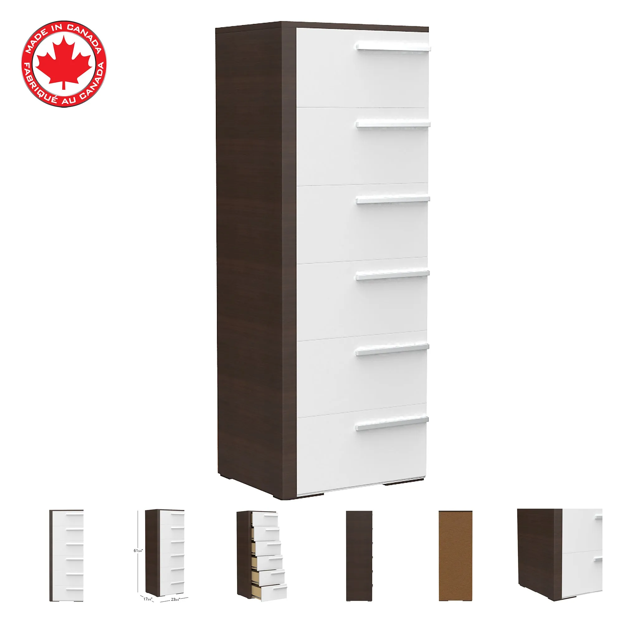 Gabriella 6 drawer chest storage for nursery bedroom, white & walnut